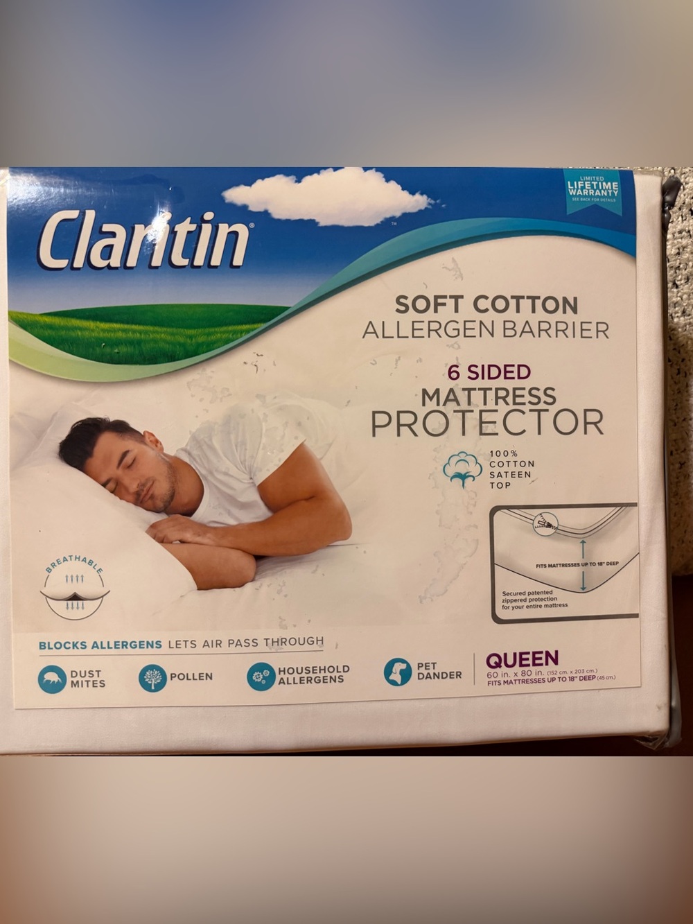 Soft Cotton 6-Sided Mattress Protector - White (Queen)